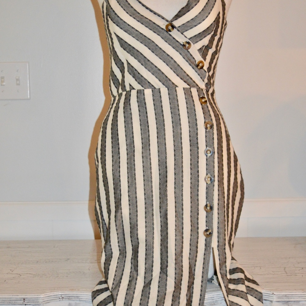M harper black and white striped dress with button